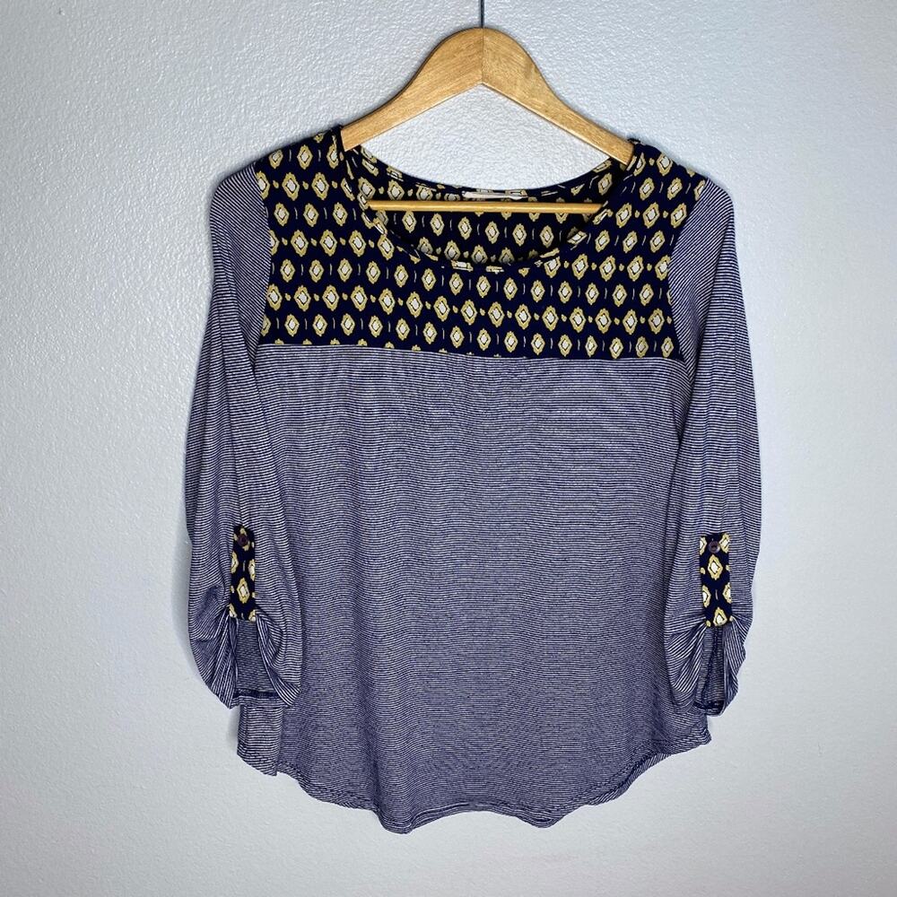 Le Lis Mixed Textile Navy Stripe Top Small